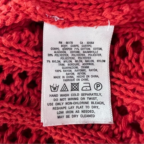 Anthropologie Moth Orange Crochet Knit Sweater Back Zip 3/4 Sleeves Size Small‎ - Picture 7 of 8